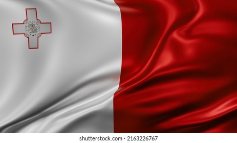 Malta flag full screen background, silk farbric, close up waving in the wind, 3D illustration