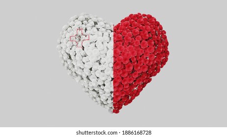 Malta National Day. September 21. Independence Day. Heart shape made out of flowers on white background. 3D rendering. - Powered by Shutterstock