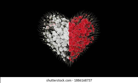 Malta National Day. September 21. Independence Day. Heart shape made out of flowers on black background. 3D rendering. - Powered by Shutterstock