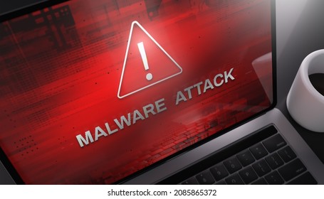 Malware Attack Warning On A Laptop Screen. 3d Rendering