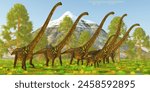 Mamenchisaurus Sauropod Dinosaur Herd 3d illustration - Mamenchisaurus was a plant-eating sauropod dinosaur from the late Jurassic Period of China.