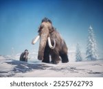 Mammoth in a winter landscape. This is a 3d render illustration