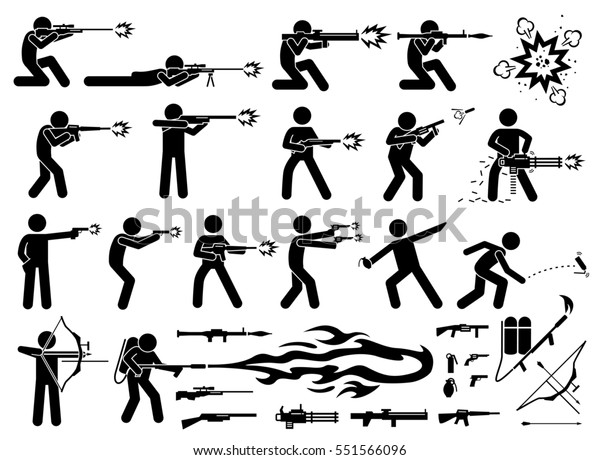 Man Attacks Various Weapons That Includes のイラスト素材