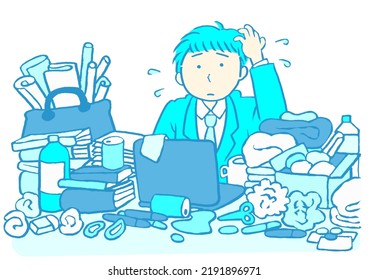 A Man With Autism Spectrum Disorder Who Is Having Trouble Cleaning Up His Office Desk