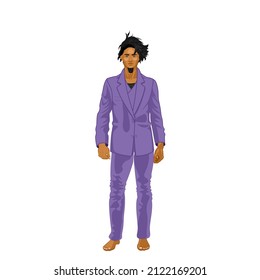 Man Avatar For Social Networks And Websites. Man Full Body Front View. Cartoon Image Of A Male. Men Fashion Design. Fictional Male Anime Character.