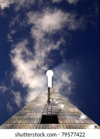 Man before keyhole