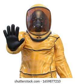 Man In A Biohazard Suit Isolated On White 3d Illustration