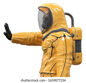 Man In A Biohazard Suit Isolated On White 3d Illustration