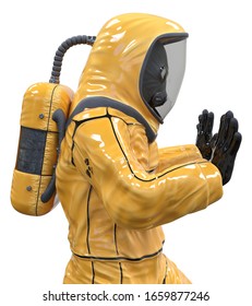 Man In A Biohazard Suit Isolated On White 3d Illustration