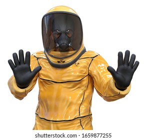 Man In A Biohazard Suit Isolated On White 3d Illustration