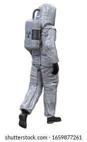 Man In A Biohazard Suit Isolated On White 3d Illustration