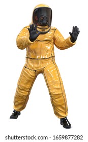 Man In A Biohazard Suit Isolated On White 3d Illustration