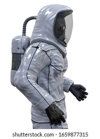 Man In A Biohazard Suit Isolated On White 3d Illustration