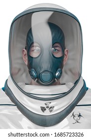 Man In A Biohazard Suit Portrait, 3d Illustration