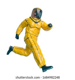 Man In A Biohazard Suit Is Running, 3d Illustration