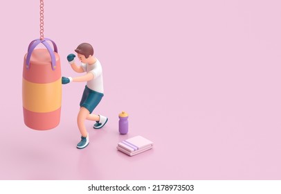 Man Boxing Punching Bag. 3D render - Powered by Shutterstock