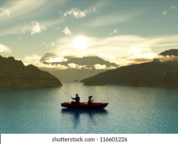 Man And Boy Fishing In A Boat