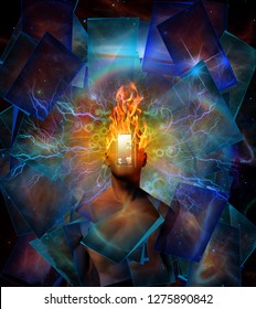 Ilustrasi Stok Surrealism Naked Man Burning Head Open 1124335412