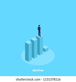 A Man In A Business Suit Stands On The Diagram Before The Decline, Isometric Image