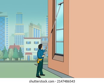 Man cleaning window glass with wiper outside home illustration - Powered by Shutterstock