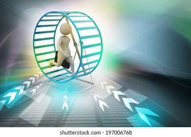 Man climbing the rotating wheel
