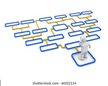 Man And Complicated Diagram. 3d Rendered Illustration.