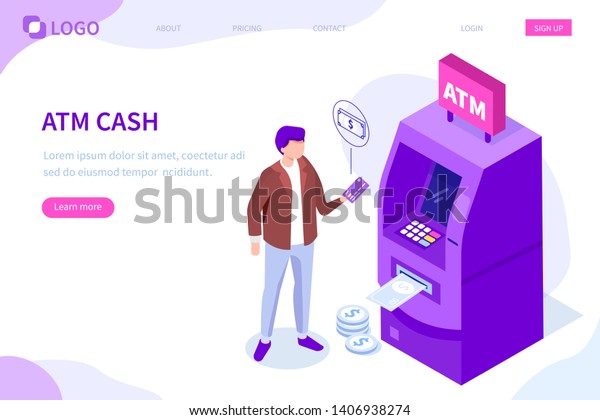 Man Customer Standing Near Atm Machine Stock Illustration 1406938274