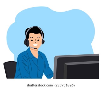 man customer Support Service Talks with a Client Through Headset - Powered by Shutterstock