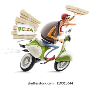 man delivering pizza on bicycle illustration isolated on white background - Powered by Shutterstock