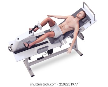 Man Doing Fitness Test On Exercise Bike At The Medical Centre, Echo Cardiac Stress Table, 3d Rendering