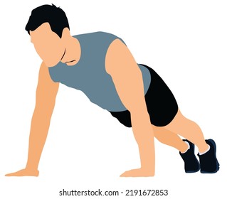 Man doing push ups exercise in fitness gym.
