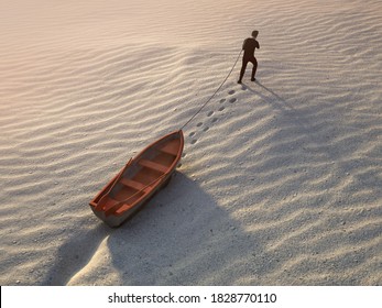 man drags a boat through the desert, 3d illustration - Powered by Shutterstock