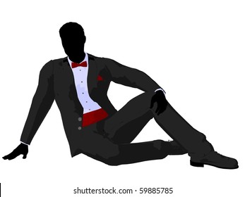 Man Dressed In A Tuxedo Silhouette Illustration On A White Background