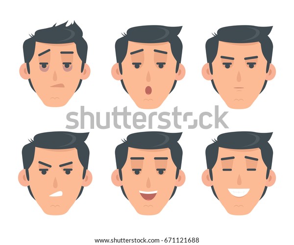 Man Face Emotive Icons Smiling Angry Stock Illustration 671121688 ...