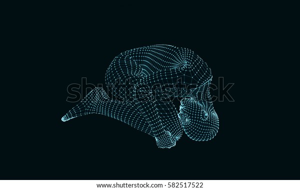 Man in fetal position. Wireframe picture. 3D\
render illustration