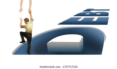 A man gets a helping hand to get out of debt in this illustration. 