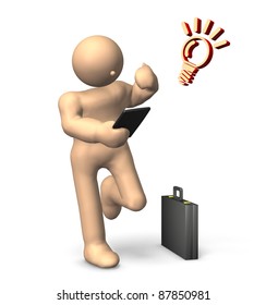 Man  gets inspired by watching the news. This is a computer generated image,on white background.