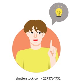 Man getting an idea for ppt background, icon, or children books. A flat design illustration