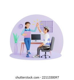 Man And Girl Doing A High Five 3d Character Illustration