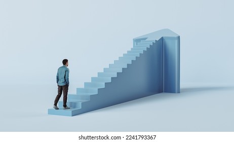 A man goes up the stairs with an arrow, growth of business concept, the path to success, 3d render - Powered by Shutterstock