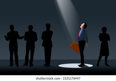 A Man In A Group Of People Is Spotlighted And Is Deemed Selected For Some Reason In A 3-d Illustration About Being Lucky And The Chosen One.