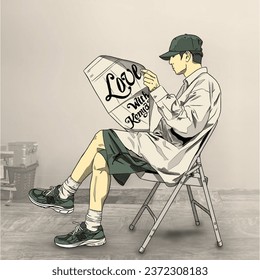 man in hat reading newspaper