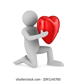 Man and heart on white background. Isolated 3D illustration
