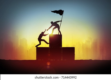 a man help his friend to target,Success concept