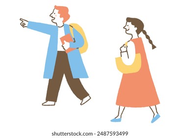 Man holding book and woman with tote bag_Color - Powered by Shutterstock