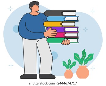 Man holding books in library - Powered by Shutterstock