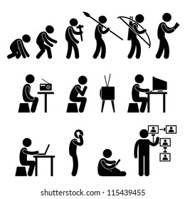 Man Human Evolution Technology Stick Figure Pictogram Icon