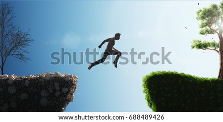Man jump from past to future, render illustration 3d