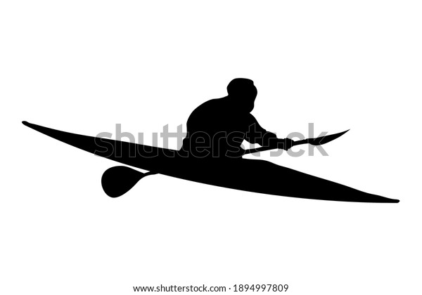 man in a kayak with a paddle. black silhouette\
isolated on white