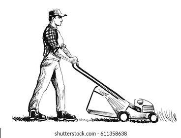 Man with a lawnmower.
